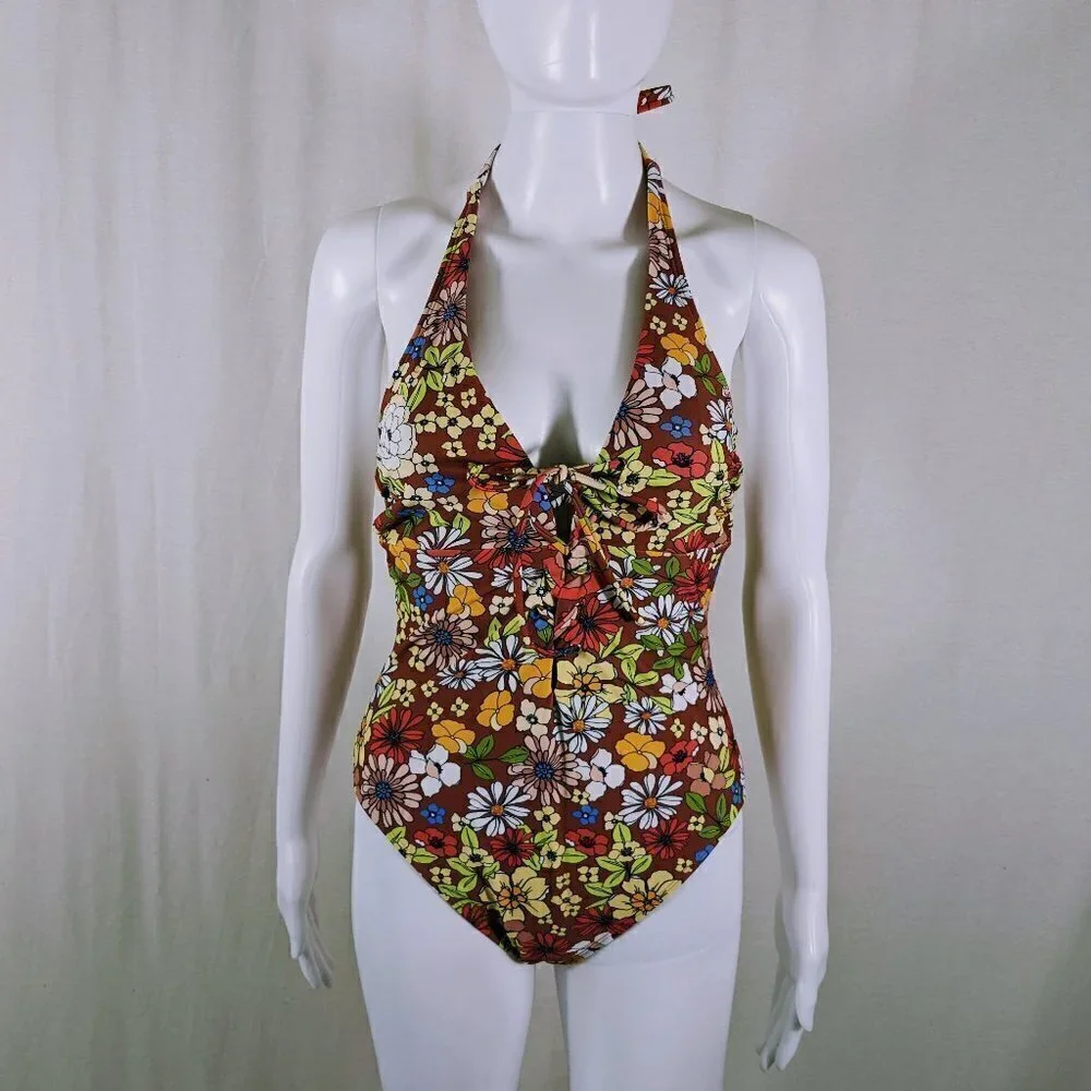 Adore Me Floral One Piece Halter Swimsuit Size Medium